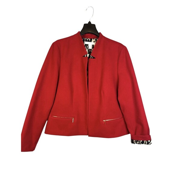 Chico’s Everyday Solid Pointe Red Animal Print Lined Jacket Size 2 Business - Picture 1 of 9